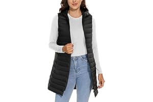 ELFJOY Long Puffer Vest Women Lightweight Down Vest with Hood Winter Warm Womens Vests Outerwear Sleeveless Puffer Jacket