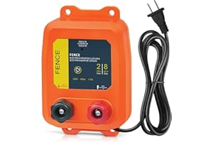 URYKEC Electric Fence Charger PE2 0.10 Joule, 2-Mile/ 8 Acres Plug in Electric Fence Charger, for Dogs, Livestock, Squirrels, Chicken Coops (Orange)