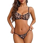 Avidlove Mesh Lingerie Sets for Women Sexy Cut Out Sheer 2 Pieces Bra and Panty Set Wireless Underwear