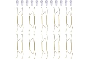 Fasunry 10-Piece Brass Plate Wall Hangers, 6 Inch Invisible Decorative Plate Holders, Comes with 12-Piece Wall Hooks