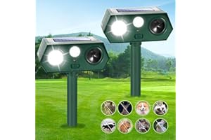 JAHY2TECH 2 Pack Solar Ultrasonic Animal Repellent 2024 Outdoor Cat Deterremt Waterproof Devices with Flash Light Motion Sensor to Keep Cat Deer Squirrel Raccoon Rabbit Skunk Bunny Dog Fox Out of Yard Garden