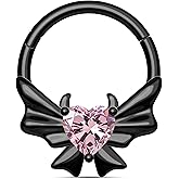 CM Crareesi Mania Heart Devil Septum Ring 316L Stainless Steel Gothic Cutie Demon Septum Piercing Jewelry 16G Blackpink Daith Earrings with Black Bow for Women