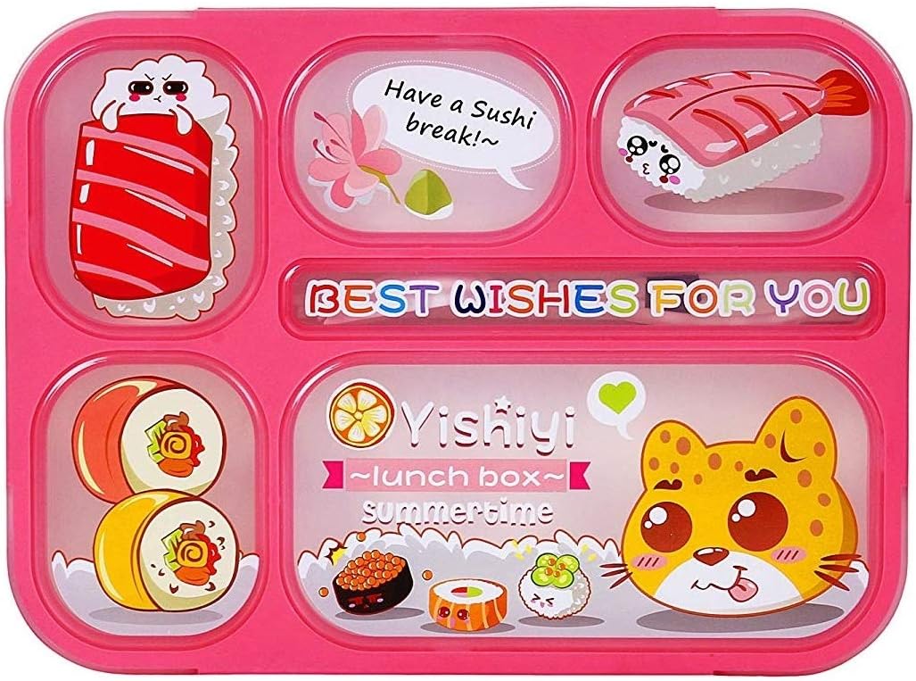 DEALPICK Superior Quality Leak Proof Grid BPA Free 5 Compartment Lunch Box with Spoon and Chopsticks - Majenta Pink