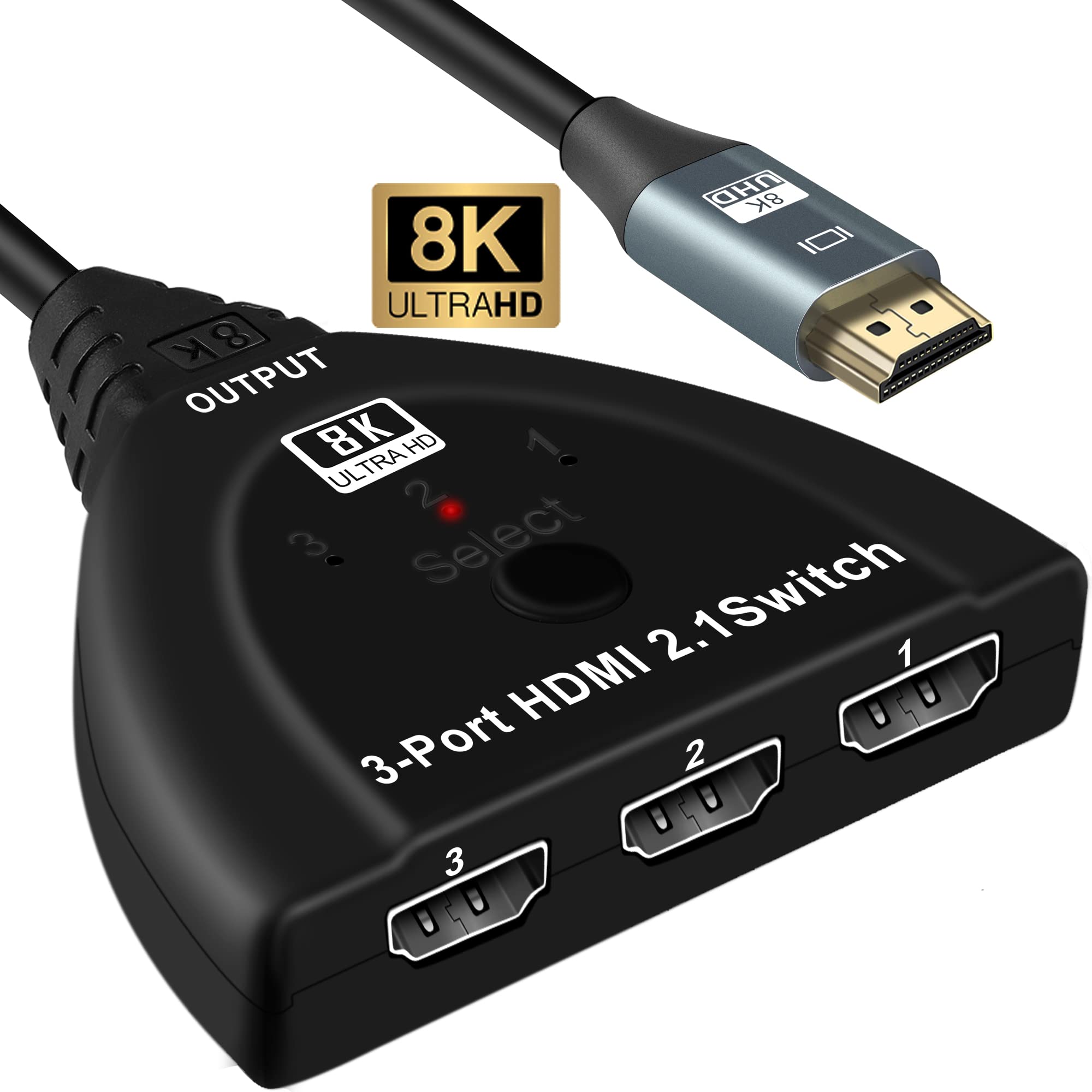 Photo 1 of NEWCARE HDMI Switch Splitter, HDMI Switch 3 in 1 Out 4K@120Hz, 3 Port HDMI Switcher Selector Box, Supports 8K@60Hz HDR, VRR 48Gbps, Compatible with PS5/4 Laptops PC Roku Xbox TV Monitor Projector