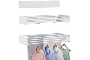 Wall Mounted Clothes Drying Rack - Heavy Duty 5-Rod Retractable Clothing Drying Rack, 60LBS Capacity Tiered Laundry Hanger, L