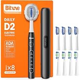 Bitvae ADA Accepted Electric Toothbrush, 60-Day Battery Travel Toothbrush | Adults and Kids, 5 Modes, 8 Heads, Travel Case &amp; Holder, Rechargeable Power, Smart Timer, IPX7 Waterproof, Shadow Black