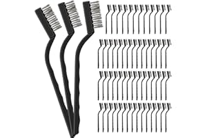 YETENE 60 Pcs Mini Wire Brush Set Stainless Steel Wire Bristle Scratch Brush Small Metal Brush for Cleaning Curved Handle Masonry Welding for Cleaning Welding Slag and Rust Tool, Black, 6.7 Inches
