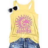 Summer Beach Tank Tops for Women Beach Vacation Clothes for Teen Hawaiian Sunshine Graphic Sleeveless Tee Tops