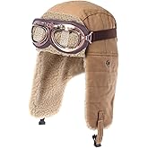 Kodervo Aviator Hat with Goggles Adult Vintage Pilot Hat Costume Winter Bomber Hat Fur Ear Flaps Trapper Hat Men Women