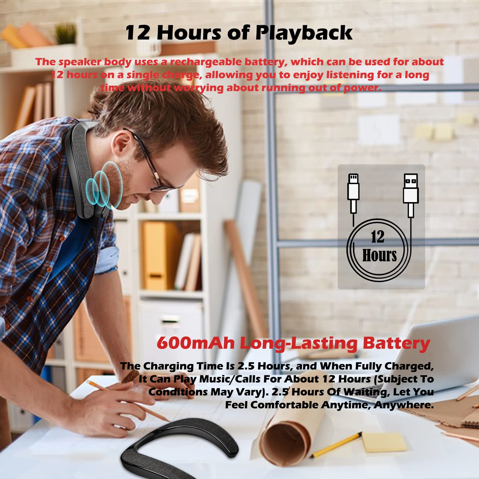 Smaloyd Bluetooth Lautsprecher Tragbarer, Wireless-Neckband,Theater Stereo Surroud Ton, mit Mikrofon,Kabelloser für Sport im Freien 6