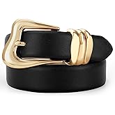 TRIWORKS Women Leather Belt with Gold Buckle Fashion Ladies Leather Waist Belt for Jeans Pants