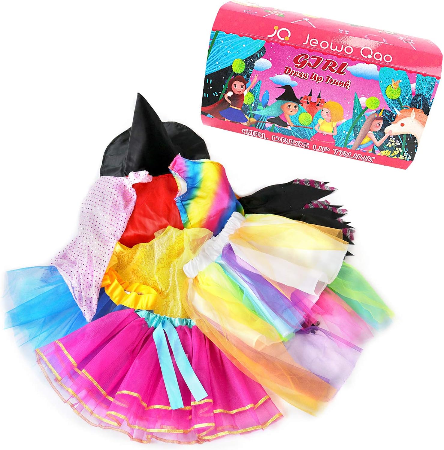 Girls Dress up Trunk Princess Set, Jeowoqao 24 PCS Pretend Play Costume Set, Fairytale, Supergirl, Princess, Rainbow Unicorn Costume for Toddler/Little Girls Ages 3-5yrs: Clothing