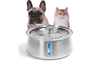 Pawque Stainless Steel Cat Water Fountain Inside, 4.0L/1.05Gal Automatic Pet Fountain Dog Water Bowl with Water Level Window & Ultra-Quiet Pump for Multiple Cats Small Medium Dogs Pets