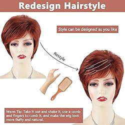 TISHINING Short Red Pixie Cut Wigs for White Women