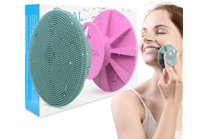 BEAUTAIL Silicone Face Scrubber 2 Pack, Manual Facial Cleansing Brush, Gentle Face Exfoliator for Sensitive Skin, Skin Care Exfoliating Face Brush for Men and Women, Pink+Cyan