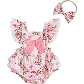 Infant Newborn Baby Girl Easter Outfit Sleeveless Rabbit Print Bow Embroidered Lace Ruffle Romper Summer Clothes