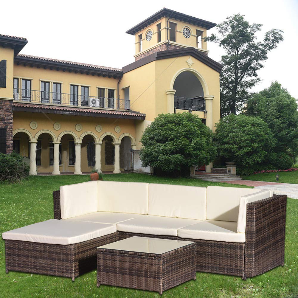 Merax 5 Pieces Patio Furniture Sets Outdoor Sectional Sofa Manual Weaving Wicker Rattan Patio Conversation Set With Cushion And Glass Table Garden Outdoor Cjp Org In