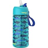 Bentgo Kids Water Bottle, Leak-Proof, Bite &amp; Sip Spout, 15 fl oz | PFAS &amp; BPA-Free, Shatter-Resistant, Carry Handle, Lightweight, Top-Rack Dishwasher Safe (Sharks)