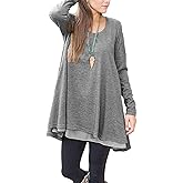 Poetsky Women's Long Sleeve Solid Color Tunic Tops Layered Casual Loose Blouse Shirts