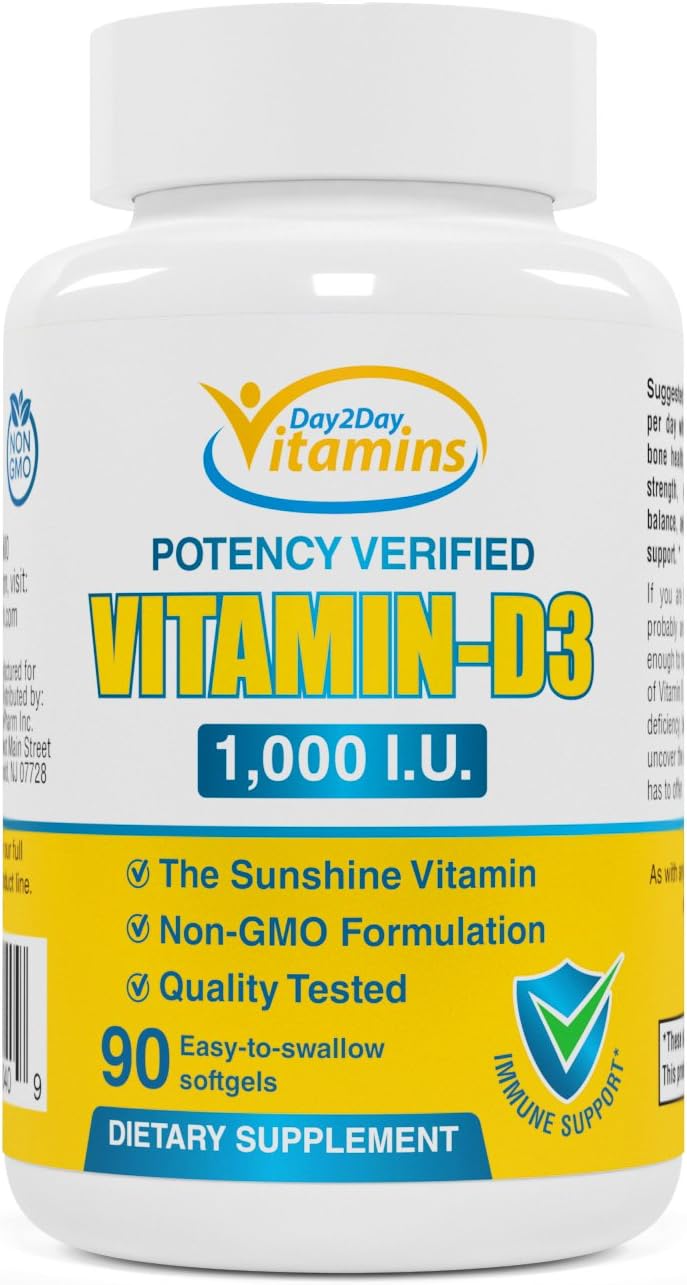 daily vitamin d on Amazon Com Vitamin D3 Supplement By Day2day Vitamins Premium Quality 1000 I U Promotes Healthy And Strong Vision Teeth Bones Muscles And Strong Immune System Health 60 Soft Gel Capsules Health Personal Care