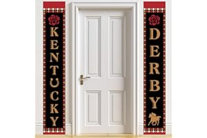 71 x 12 Inches Kentucky Porch Banner – Black & Gold Horse Racing Hanging Door Signs with Roses Border for Parties, Race Day E