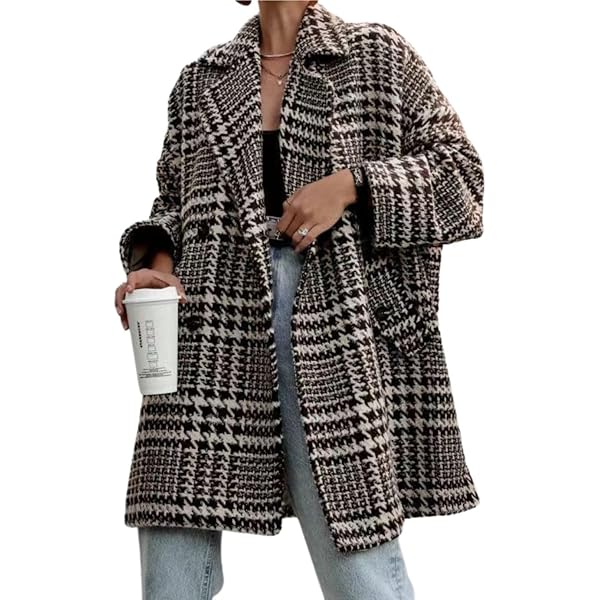 Amazon.com: utcoco Womens 2025 Fall Winter Tweed Plaid Jacket Coat