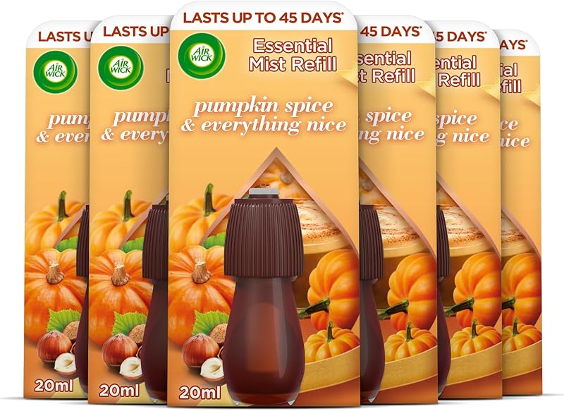 Air Wick Pumpkin Spice Essential Mist Refill 6 x 20ml Pack of 6 Natural Oils