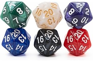 Set of 6 Acrylic D20 Spindown Dice | Sir GameAlot | Six 22mm Diameter | Great for Spindown and Countdown Dice for MTG and Oth
