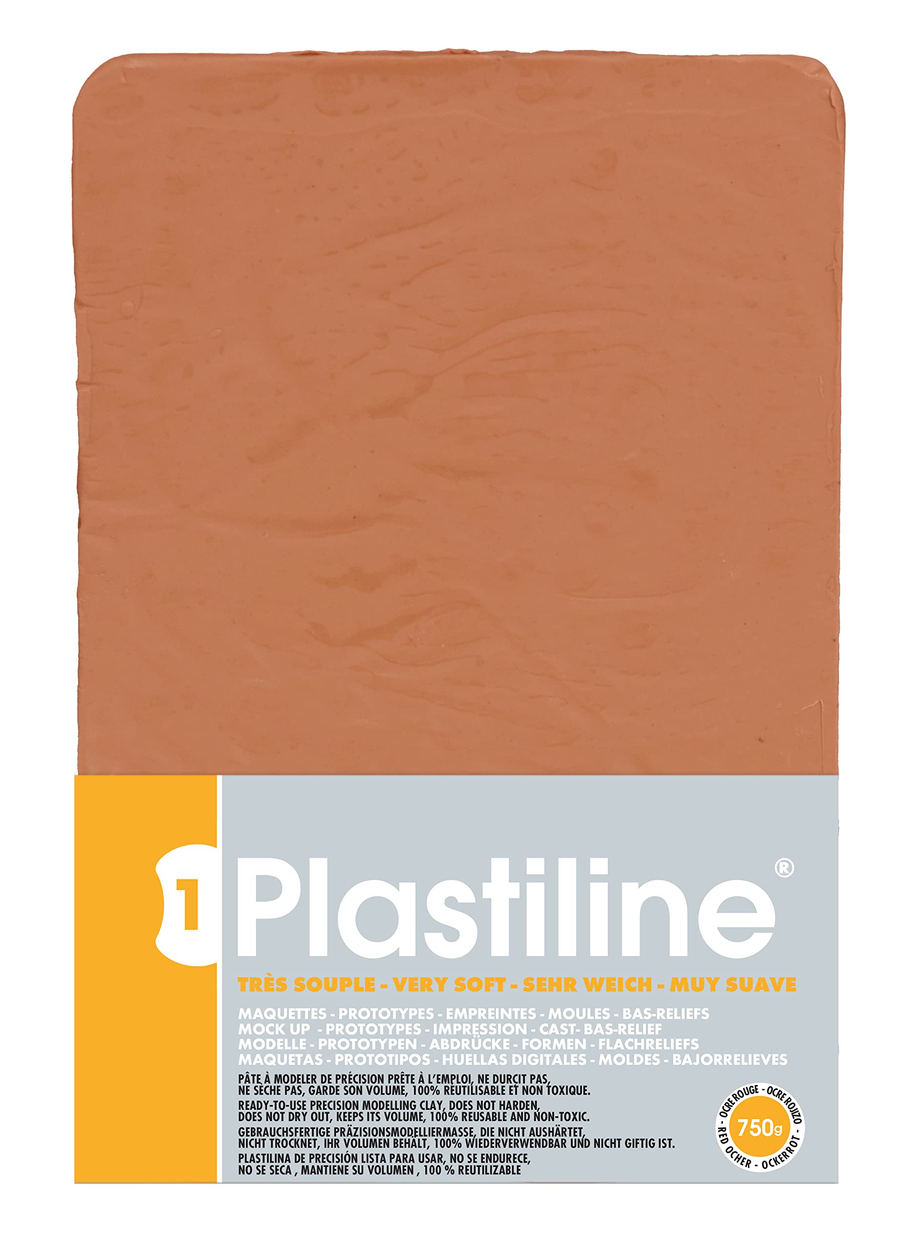 Plastiline 7340T - Plastiline sheet - Modelling Paste, High Precision - Sculpting, Moulding - Hardness 1 (very soft) - 750g - Red Ochre shade. Made in France
