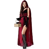 Spooktacular Creations Little Red Riding Hood Costume Women, Dark Red Velvet Dress Hooded Cloak for Fairy Halloween Parties