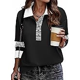 Zeagoo Womens Sweatshirt Henley V Neck Button Down Shirts Color Block Blouses Pullover 2025 Fall Business Casual Outfits