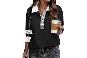 Zeagoo Womens Sweatshirt Henley V Neck Button Down Shirts Color Block Blouses Pullover 2025 Fall Business Casual Outfits