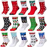 MarJunSep 15 Pairs Women's Christmas Socks Bulk Christmas Gifts Stocking Stuffers for Women Teens Adults Family Coworkers