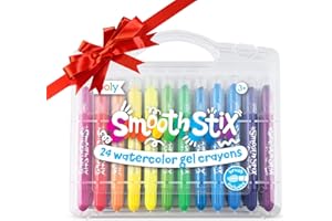 Ooly Smooth Stix Gel Crayons for Kids and Adults with Paint Brush - Set of 24 Watercolor Rainbow Crayons for Glass and Paper with Case, Twist-Up Gel Crayon Set