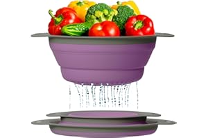 Ultimate Kitchen Strainers Set of 2 - Collapsible Silicone Colanders For Easy Storage by Comfify - Use with Pasta & Veggies or as a Fruit or Berry Bowl with Strainer - Irreplaceable for Campers-Purpel