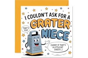 Funny Birthday Card for Niece - A Little Bit Cheesy, a Whole Lot Brilliant - Cartoon Cheese Grater and Stars Design - 5.7 Inc