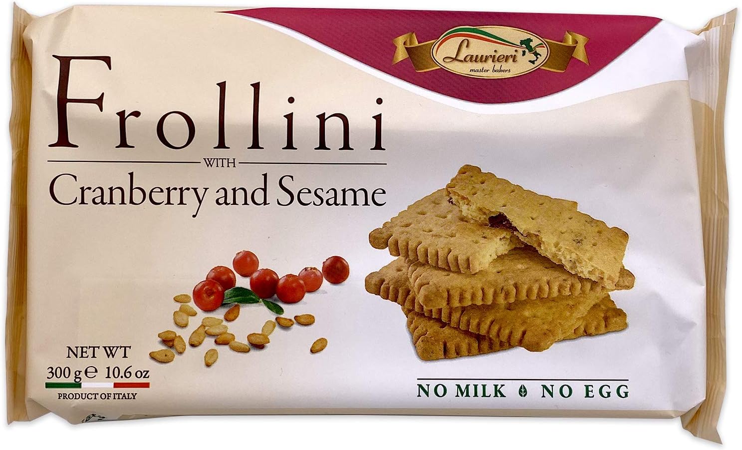 Laurieri Frollini Cranberry and Sesame Italian Breakfast Cookies | Shortbread Cranberry Sesame Biscuits | Imported from Italy 300g