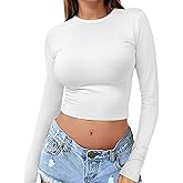 Womens Long Sleeve Crop Top Crew Neck Y2K Shirt Sexy Slim Fitted Casual Base Layer Soft Workout Shirt Going Out Tops