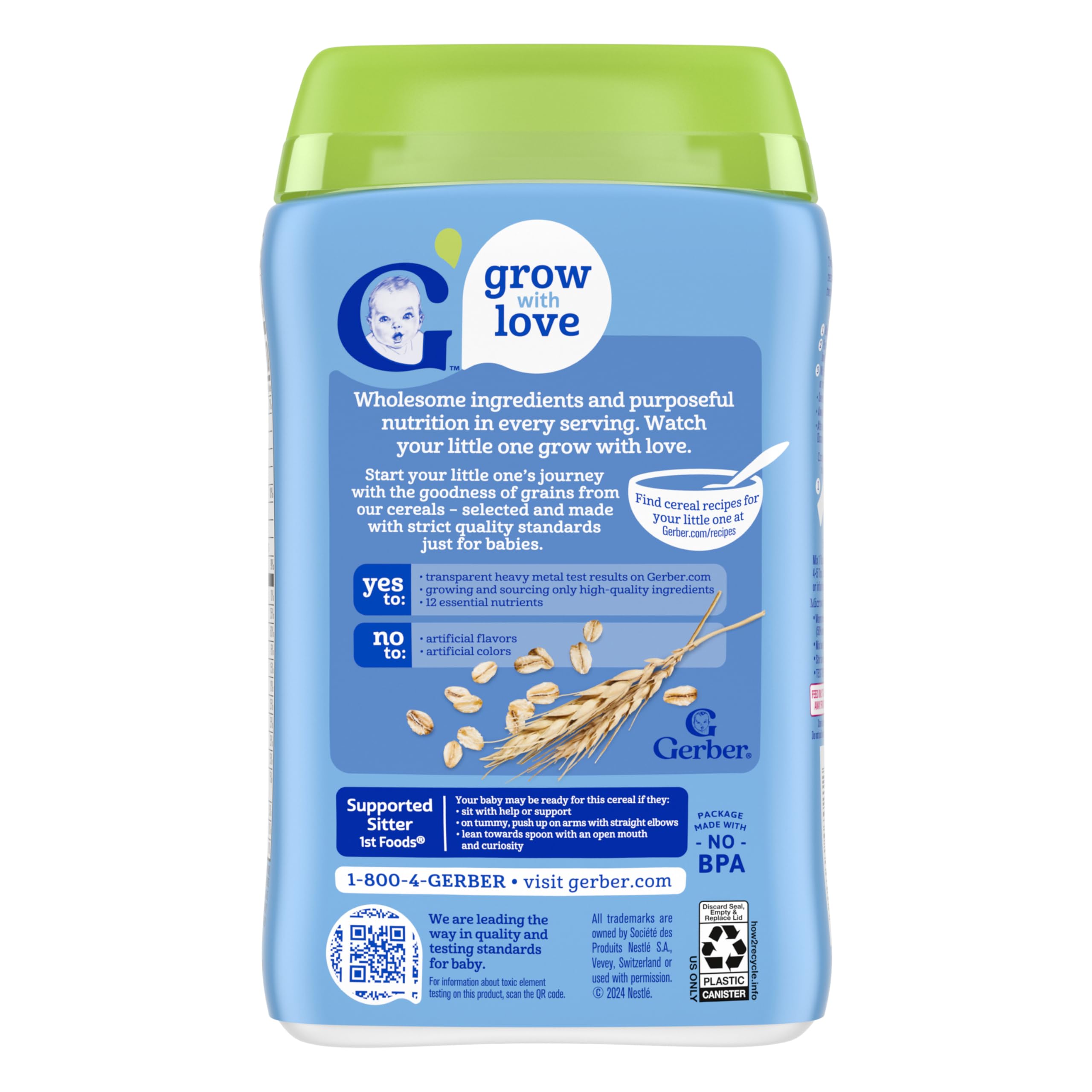 Gerber Stage 1 Baby Food, Organic Baby Oatmeal Cereal, 14g Whole Grains, Iron, Zinc & Vitamin B12, Infant Cereal, 6-Pack