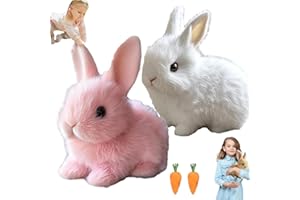 DFGVCESR 2025 New Bunny Realistic Bunny Toy, Bunny - Easter My Realistic Bunny Toy, Interactive Bunny Realistic Bunny - Jumping, Twitching, and Shaking Ears (White+Pink)