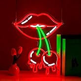 Gdbkabf Cherry Lips Neon Sign, Neon Signs for Wall Decor Neon Red LED Signs Room Neon Light Up Signs Home Decor for Bedroom Club Party Bar Shop USB Operated
