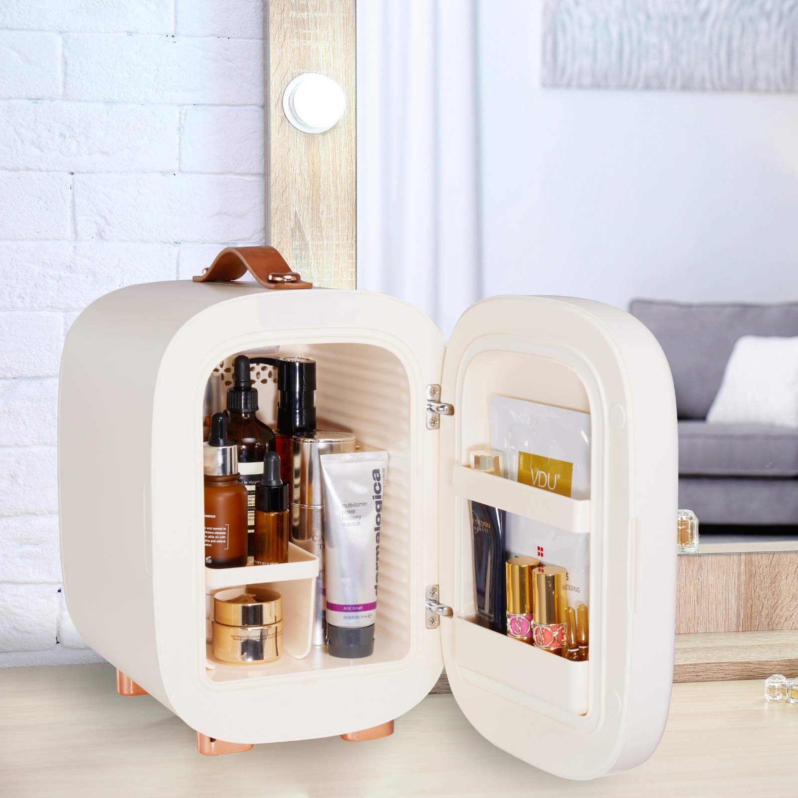 QUBI Mini Fridge, Professional Skincare Fridge, Mini Cosmetics Makeup Fridge, Compact Fridge 5 Liter (Cream White, 5L)