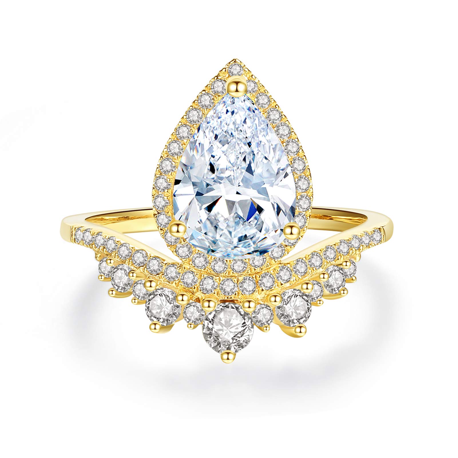 VIKI LYNN 18K Gold Plated AAA 3ct Water Drop Cubic Zirconia Wedding Engagement Ring for Women
