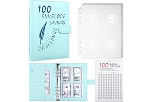 MUQING 100 Envelope Challenge Binder, Money Saving Envelopes for Cash Challenge, Saving $5050 Budget Planner Book, 25 Sheets Silkscreen to Digital 100 (Blue)