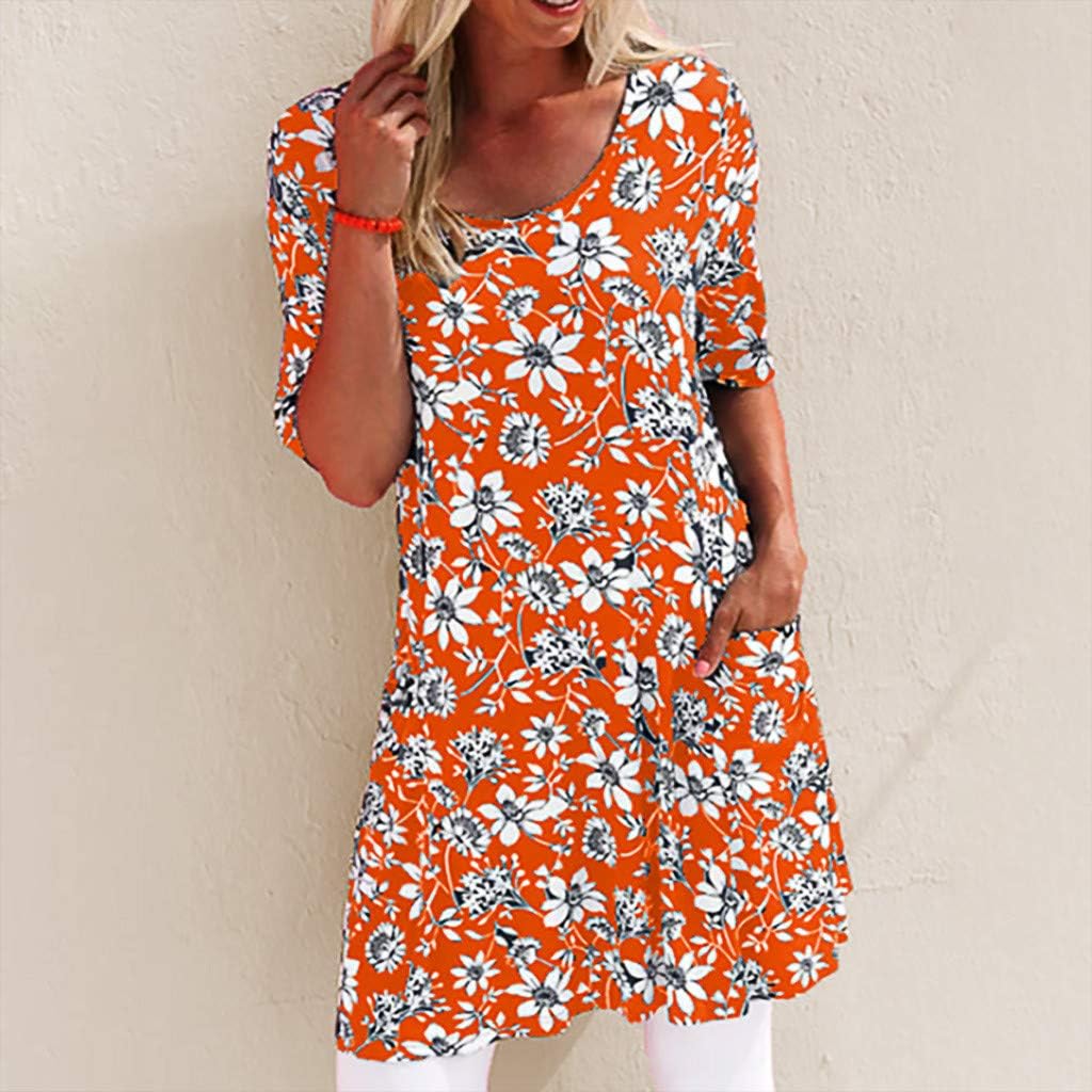 Robe Femme Grande Taille Ete Fleurie Imprimee Chic Robe De Plage Col Rond Manche Courte D Ete Mi Longue Robe Vintage Mode Decontractee Ample Midi Robe Tee Shirt Tunique Mi Longue Robe Robes