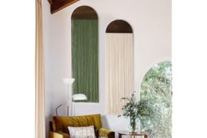 Flber 2 Pcs Macrame Wall Hanging Boho Decor Wall Tapestry Handmade Round Tassel 13.7" W x 51" L For Living Room Bedroom Headboard Decor