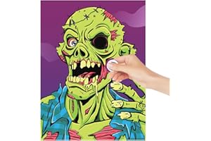 ROSCID Halloween Games Pin The Eyeball on The Zombie 48 Players Halloween Party Game Birthday Wedding Babyshower Halloween Activity School Home Office Indoor with 2 Blindfolds Zombie Themed Games