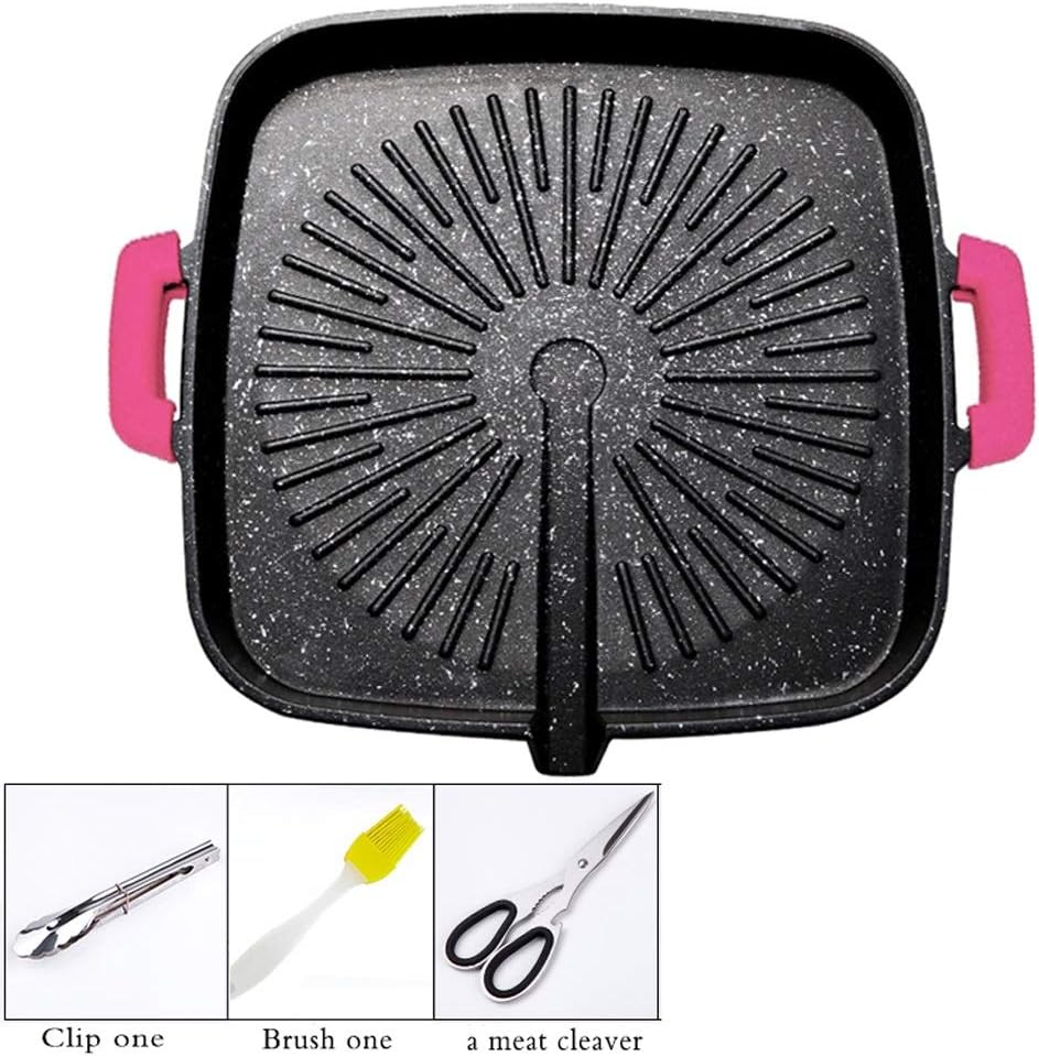 UCYG Baking tray induction cooker Korean, round square open flame gas general barbecue tray, fried Western steak teppanyaki home (Color : A, Size : Square)