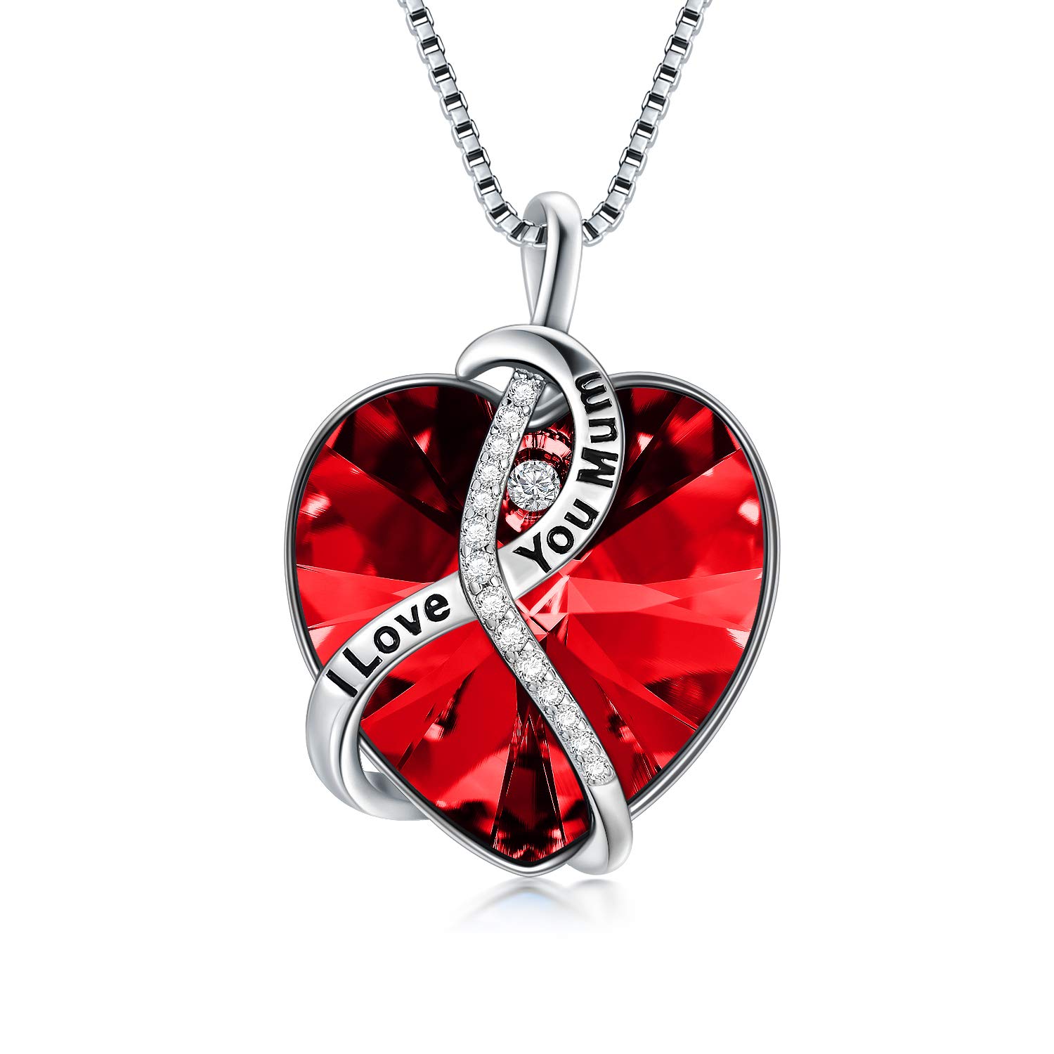 AOBOCO Gifts for Mum Necklaces Mother Birthday Jewellery Gifts Sterling Silver I Love You Mum Heart Necklace (Red) — image 1
