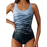 Aleumdr Womens Color Block Print One Piece Swimsuits Athletic Training Swimwear Bathing Suits